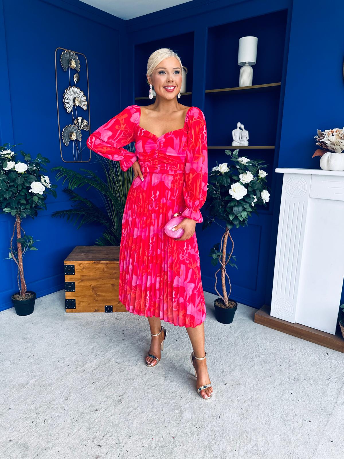 Roisin Detailed Midi Dress Bow Red