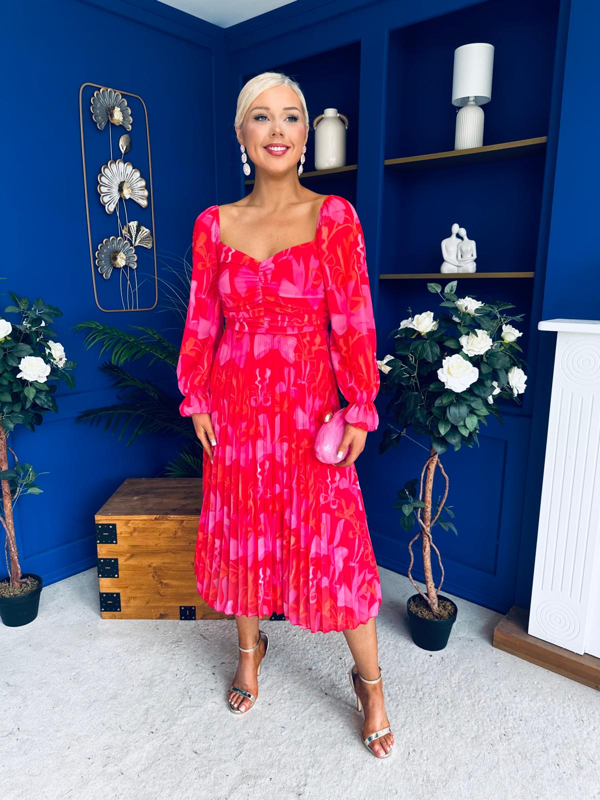 Roisin Detailed Midi Dress Bow Red