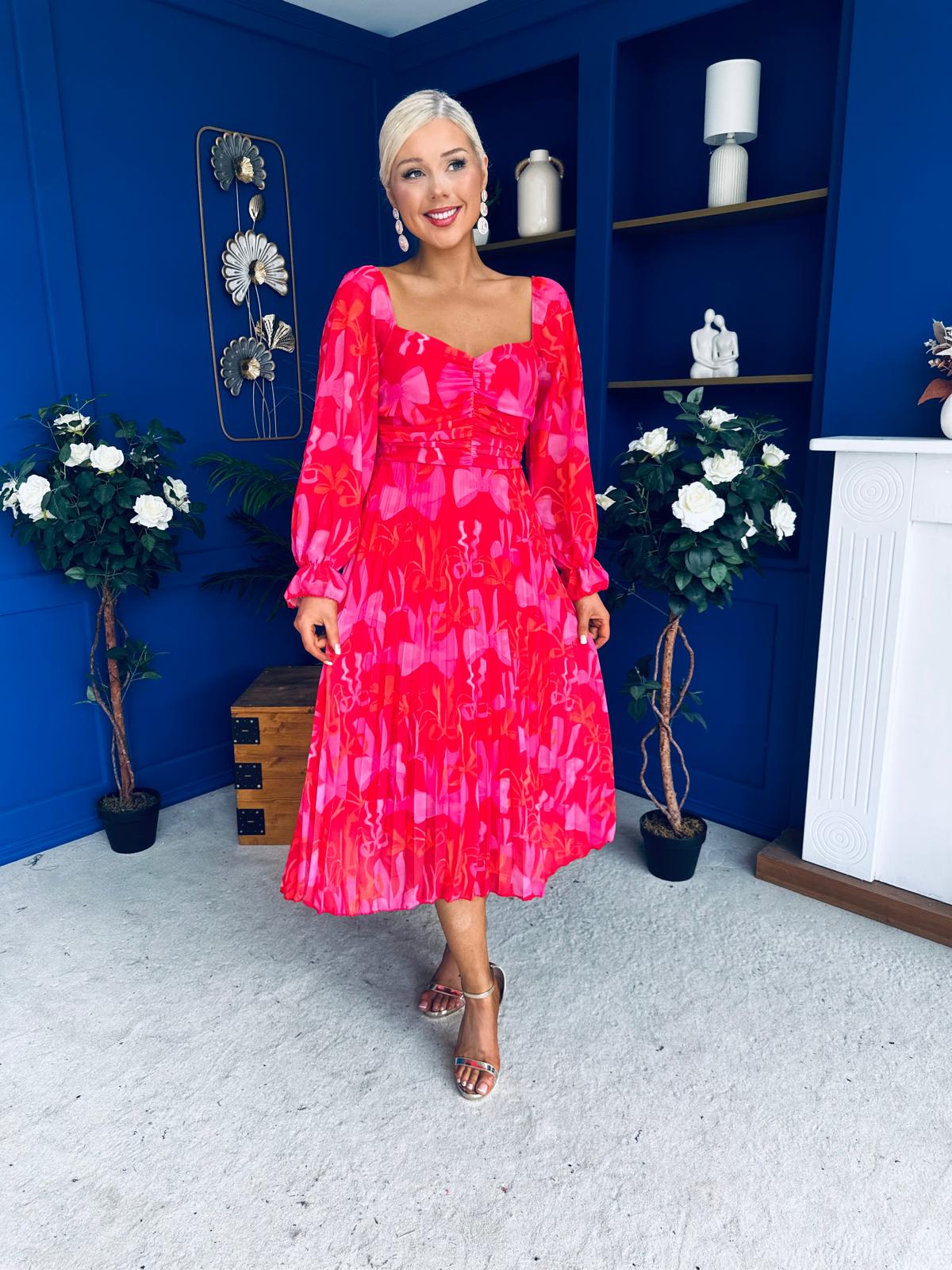 Roisin Detailed Midi Dress Bow Red
