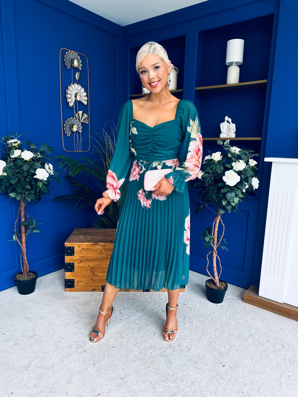 Roisin Detailed Midi Dress Floral Green
