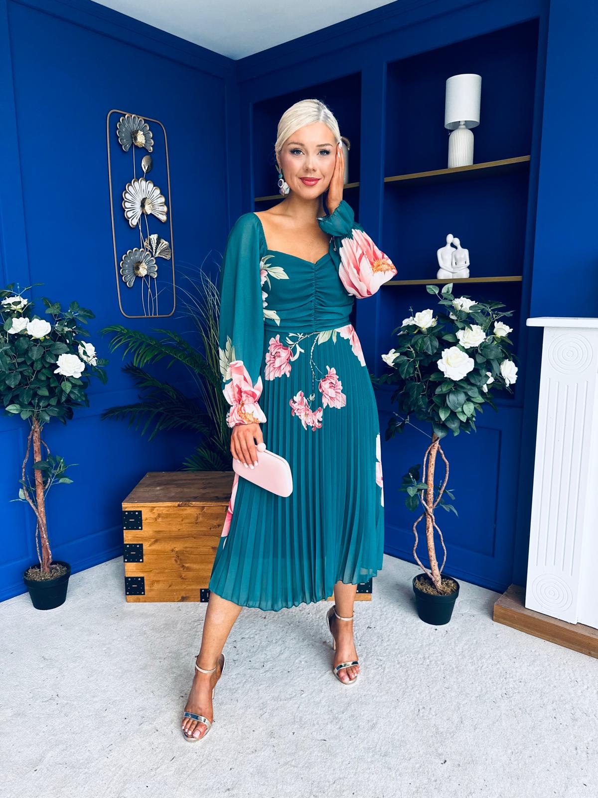 Roisin Detailed Midi Dress Floral Green