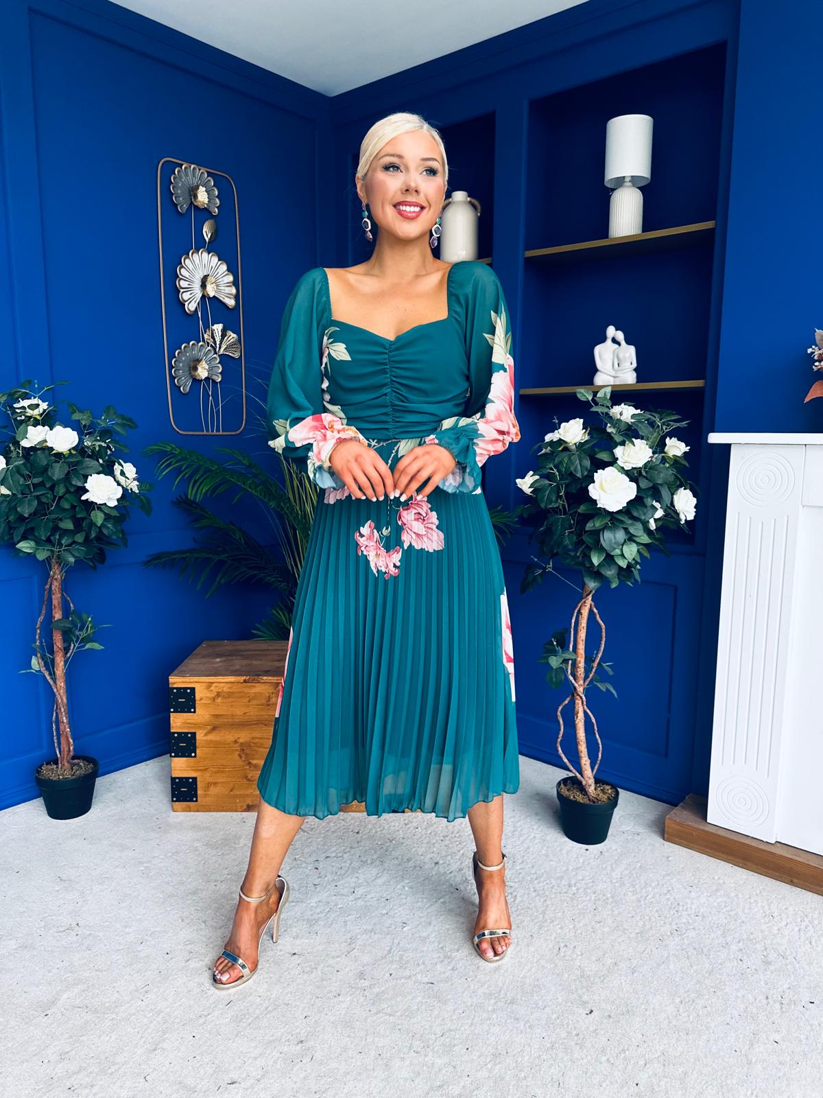 Roisin Detailed Midi Dress Floral Green