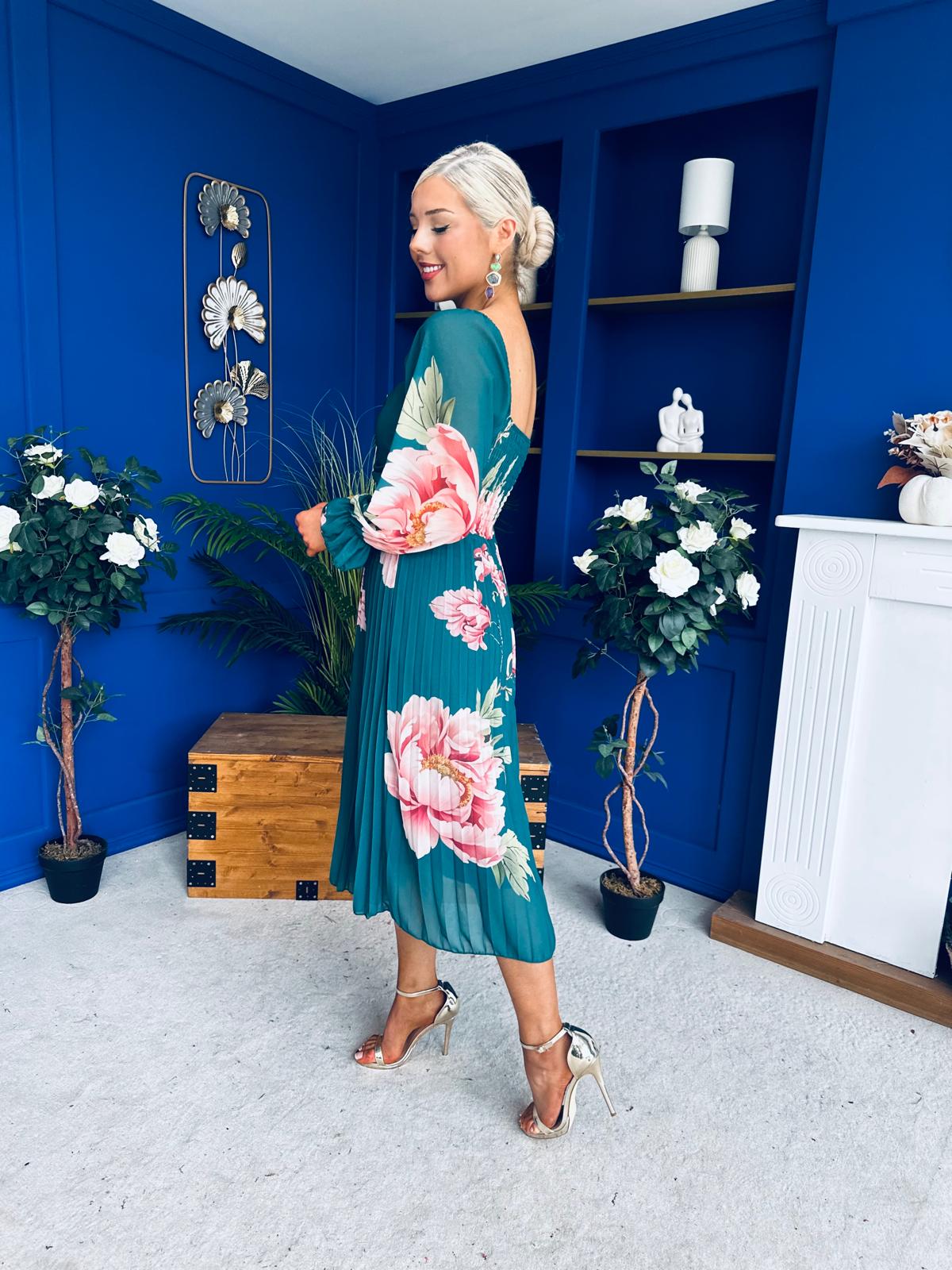 Roisin Detailed Midi Dress Floral Green