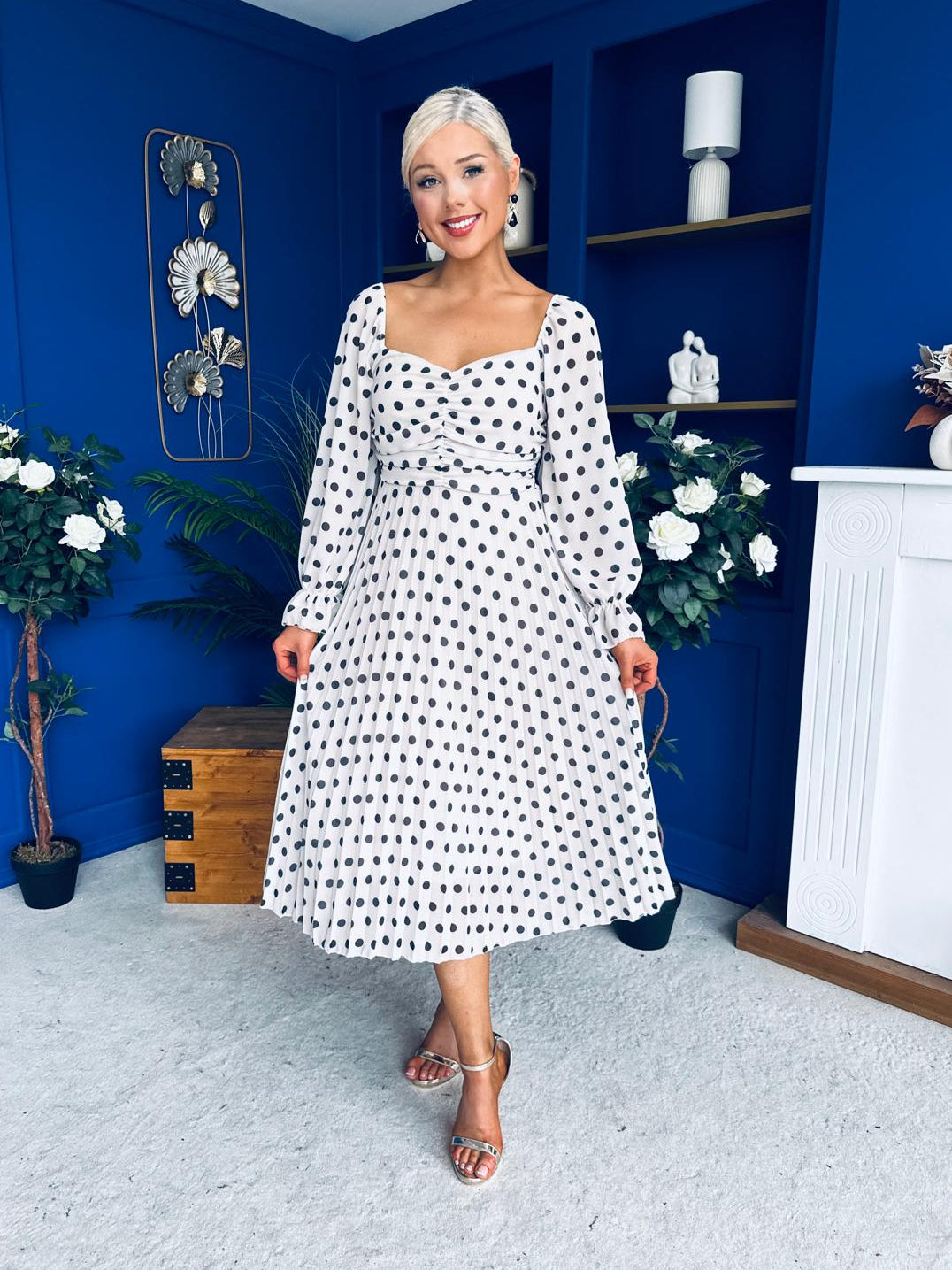 Roisin Detailed Midi Dress CreamWhite