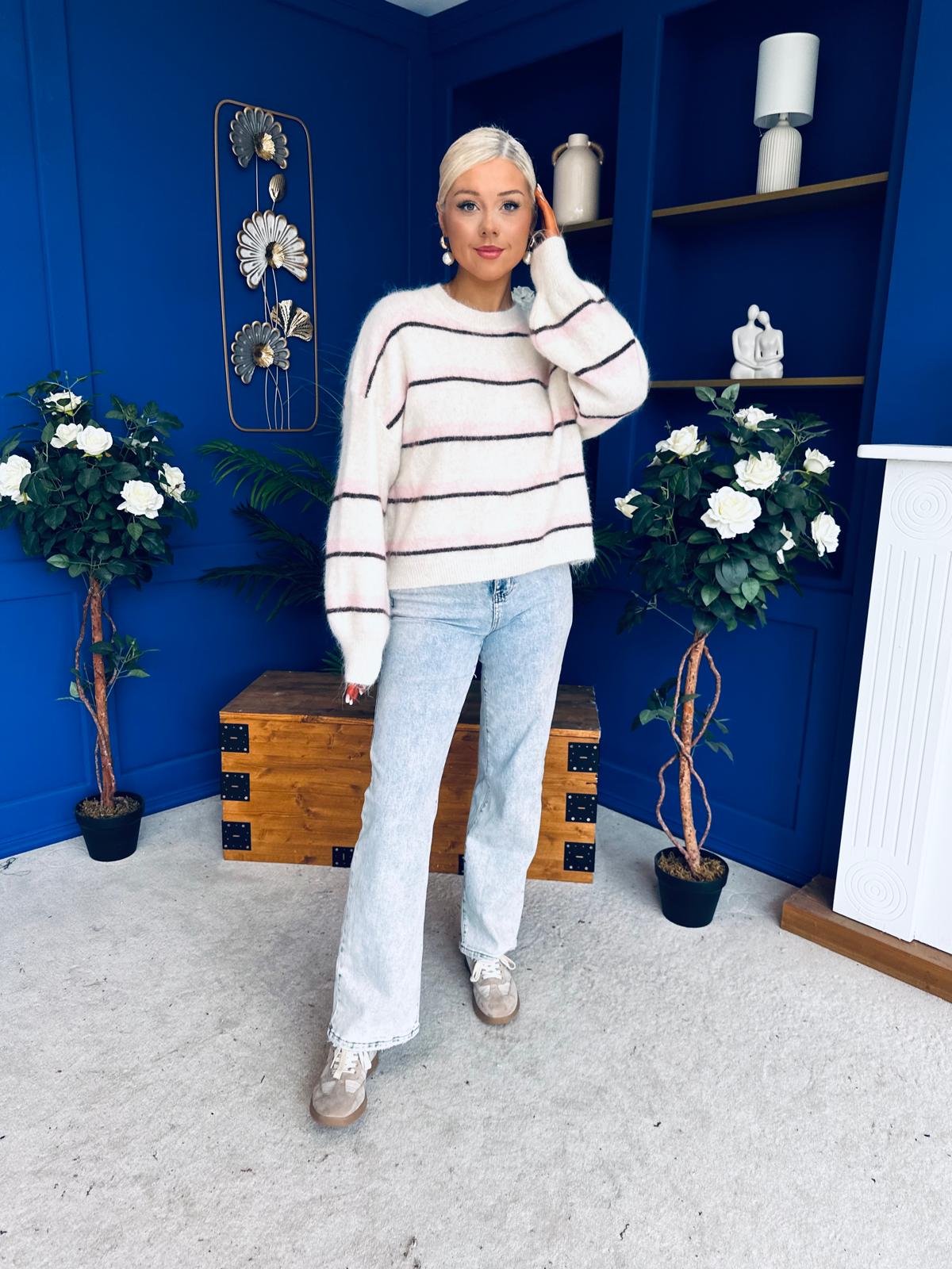 Maeve Striped Knit Jumper Cream