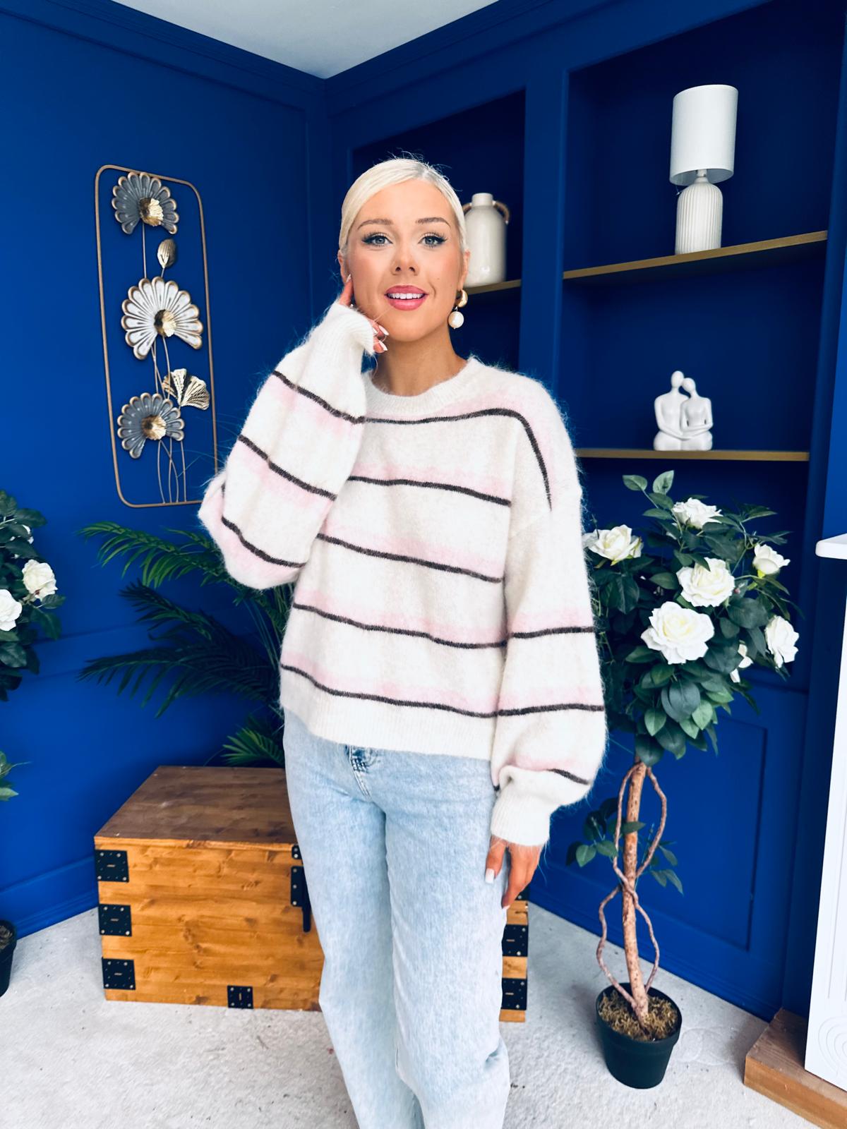 Maeve Striped Knit Jumper Cream