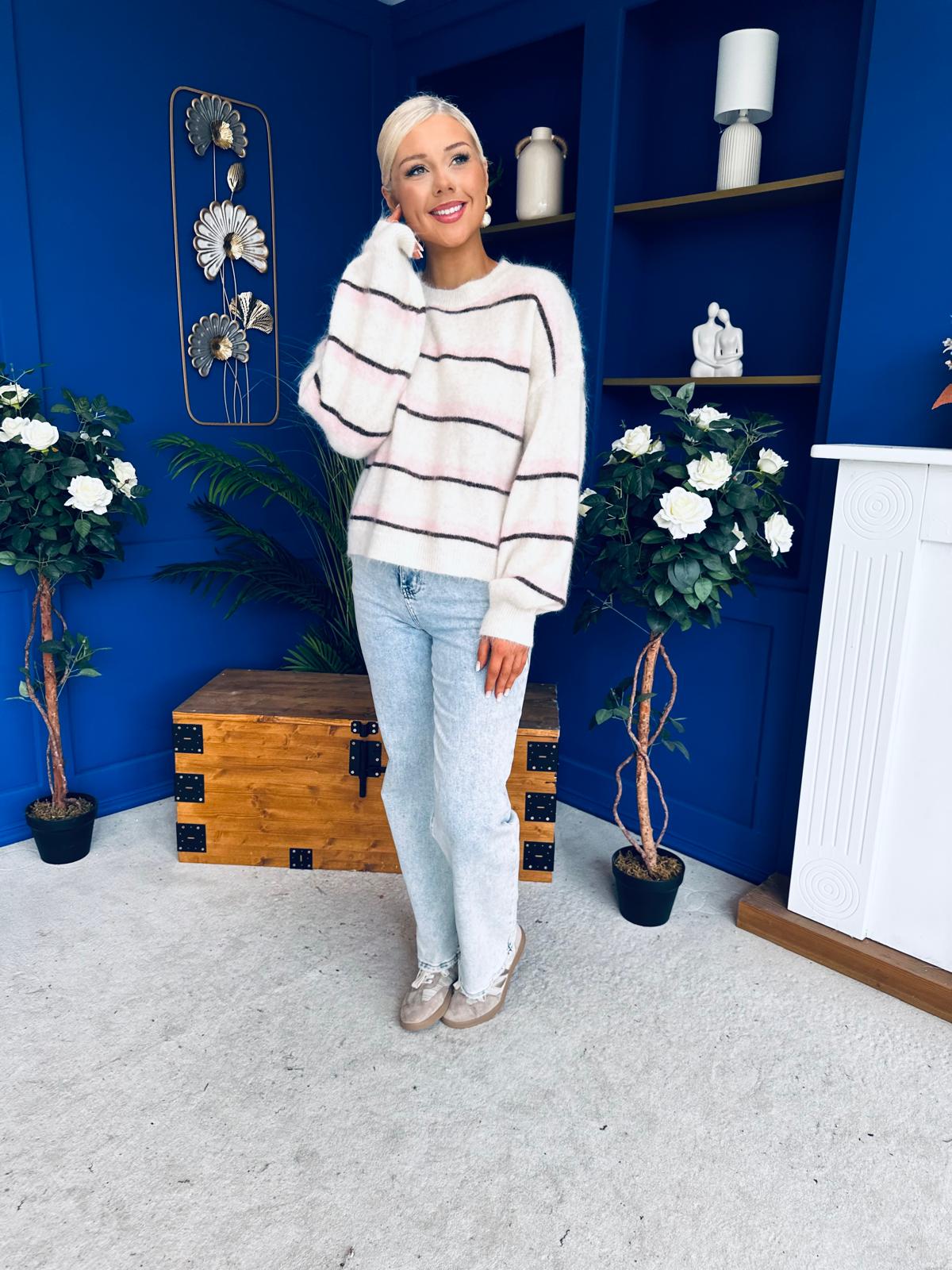 Maeve Striped Knit Jumper Cream