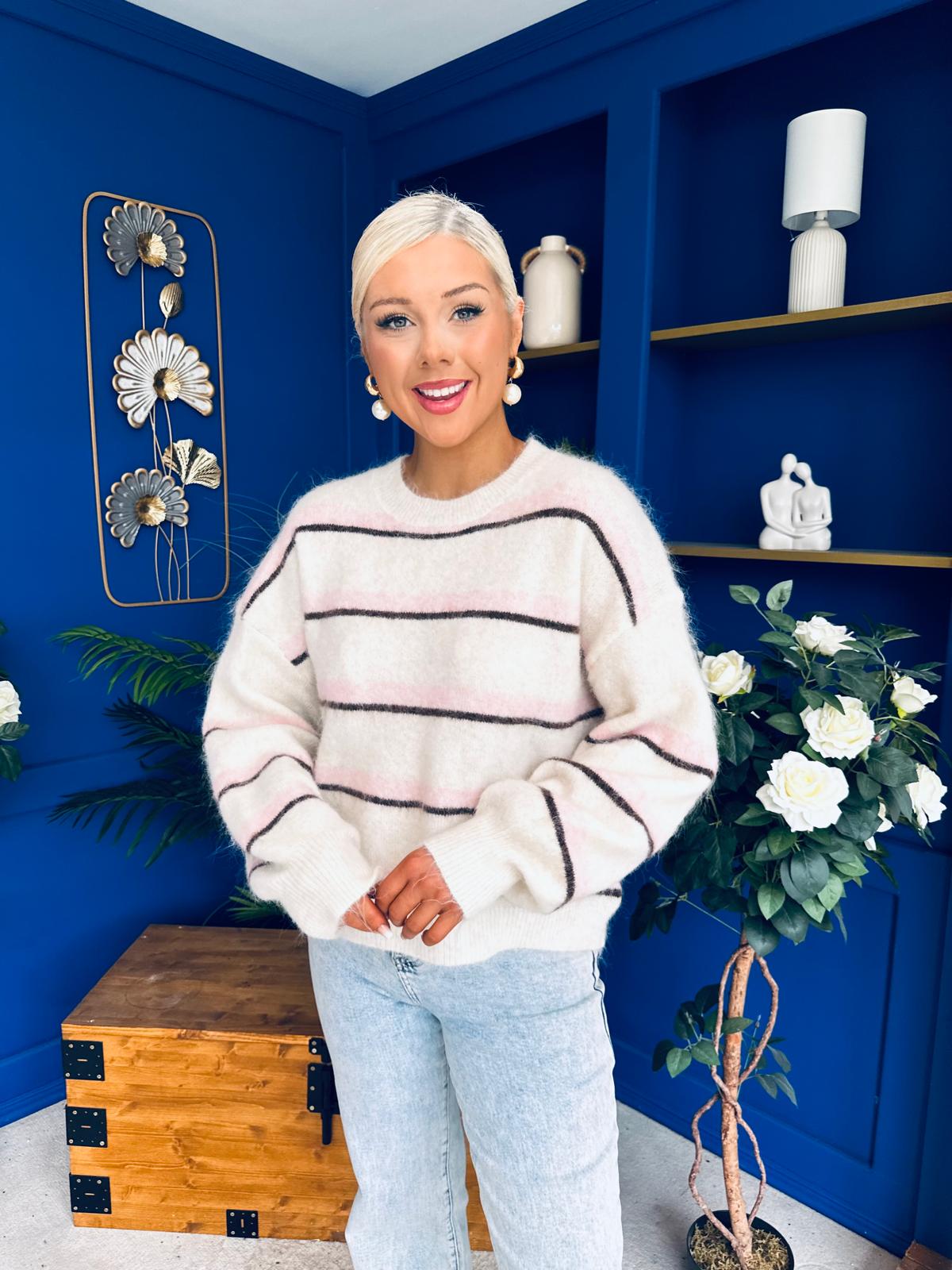 Maeve Striped Knit Jumper Cream