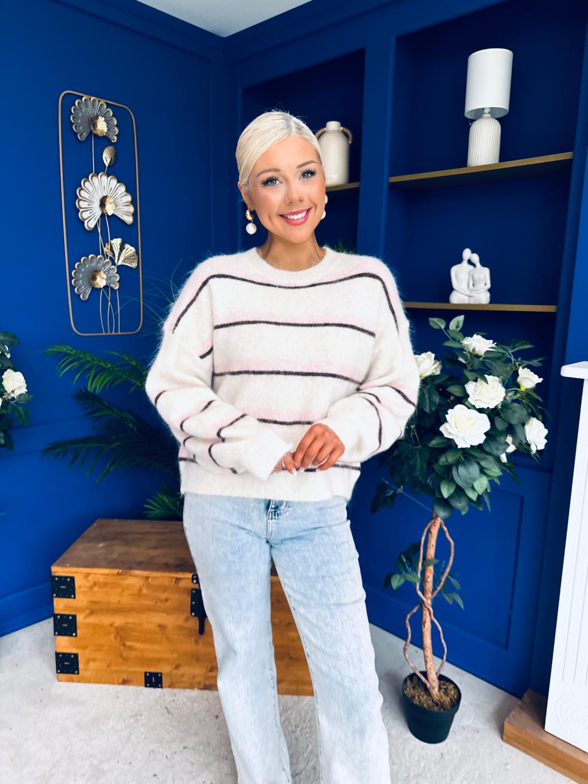 Maeve Striped Knit Jumper Cream