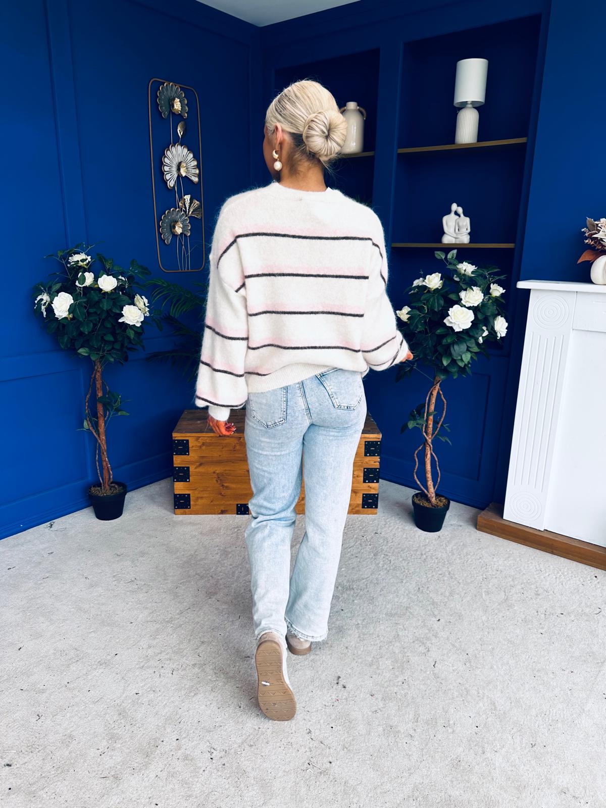 Maeve Striped Knit Jumper Cream