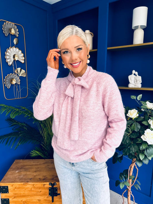 Tara Bow Detail Knit Jumper Lilac