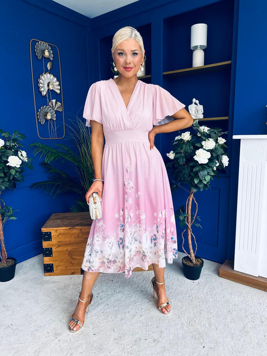 Bebhinn Detailed Midi Dress Floral Pwr Pink