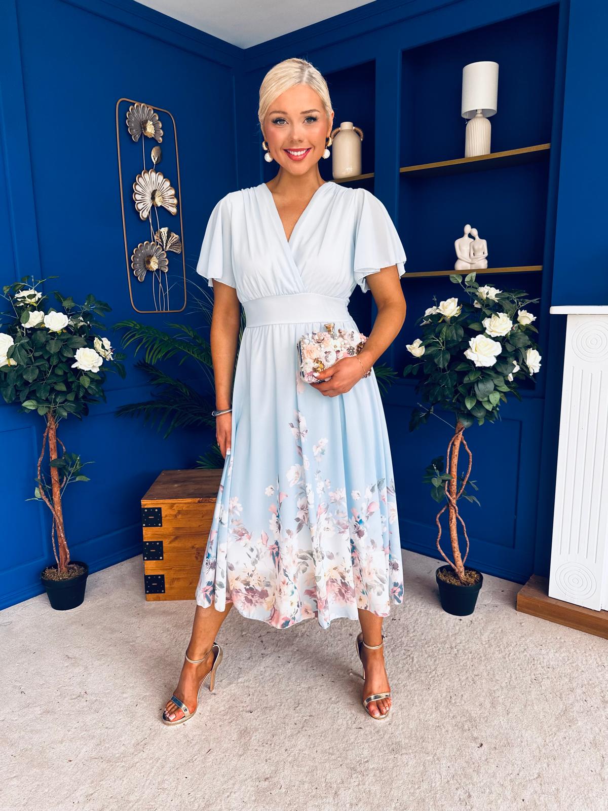 Bebhinn Detailed Midi Dress Floral Pwr Blue