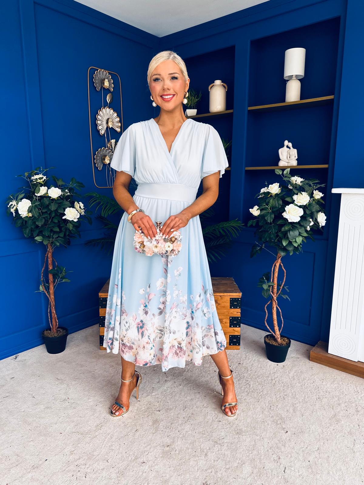 Bebhinn Detailed Midi Dress Floral Pwr Blue