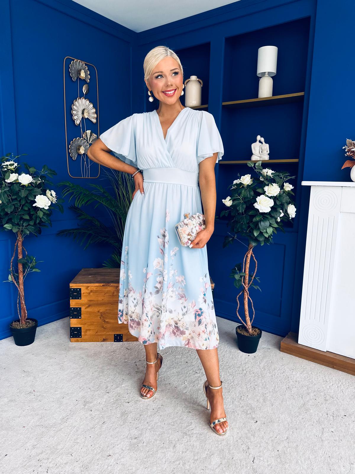 Bebhinn Detailed Midi Dress Floral Pwr Blue