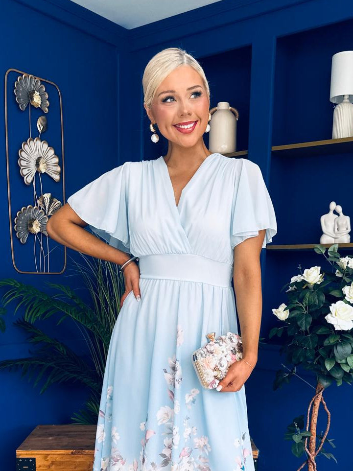 Bebhinn Detailed Midi Dress Floral Pwr Blue