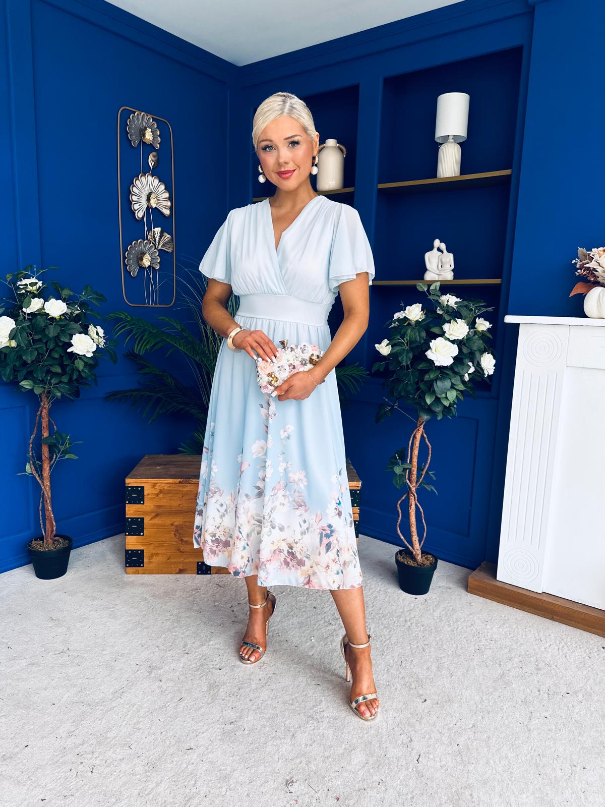 Bebhinn Detailed Midi Dress Floral Pwr Blue