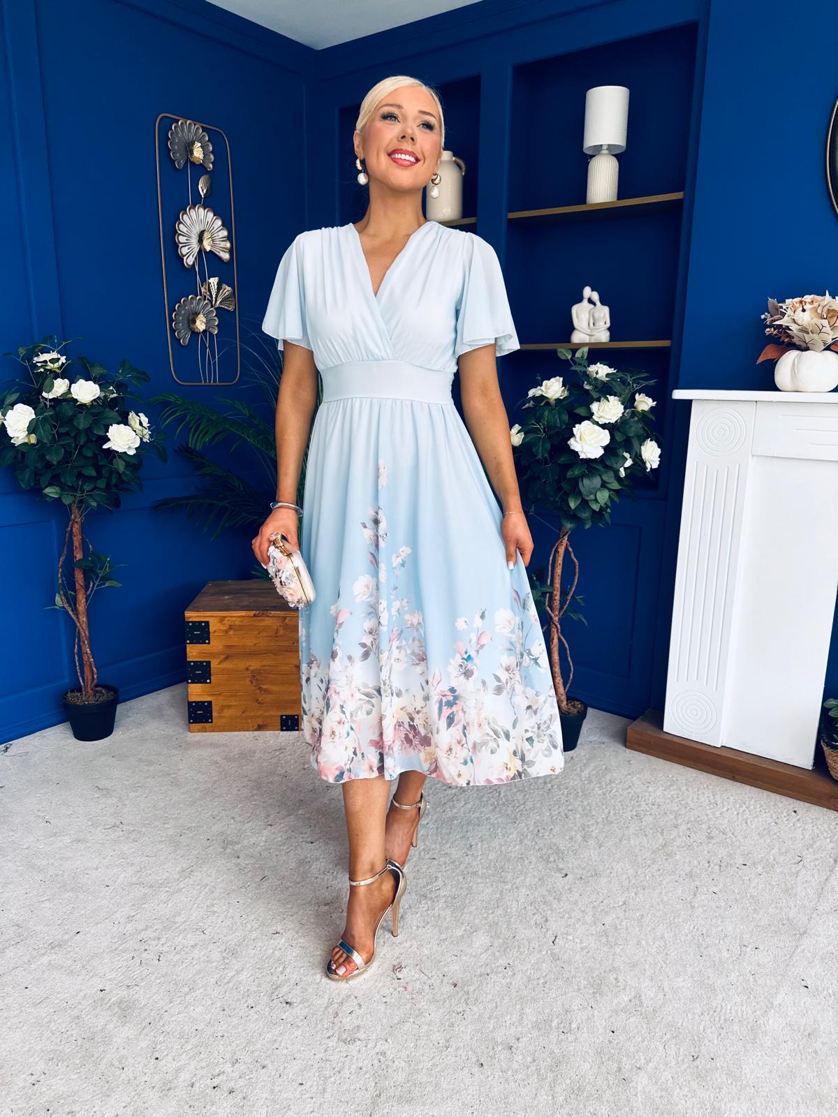 Bebhinn Detailed Midi Dress Floral Pwr Blue