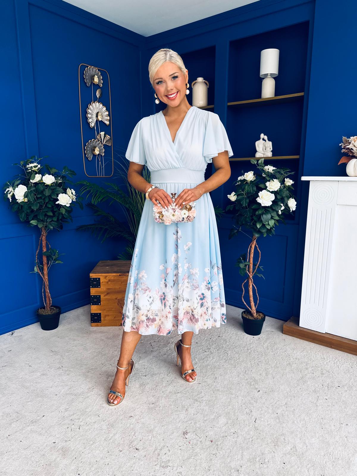 Bebhinn Detailed Midi Dress Floral Pwr Blue