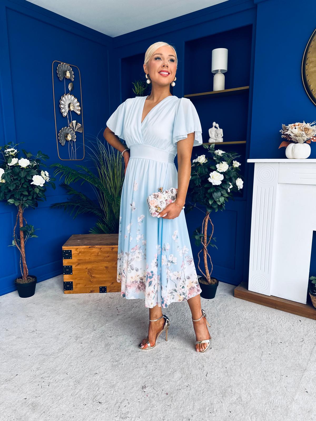 Bebhinn Detailed Midi Dress Floral Pwr Blue
