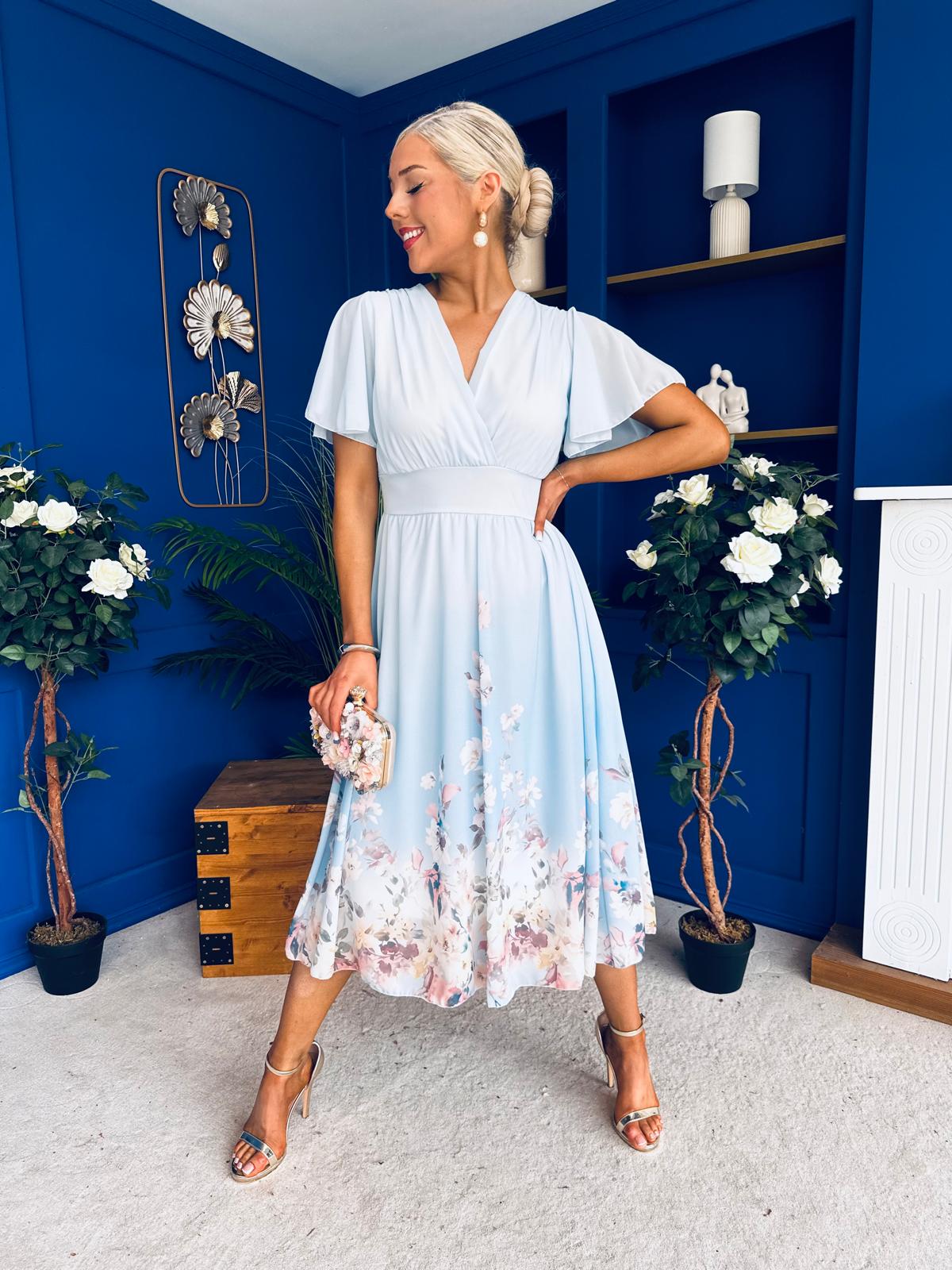 Bebhinn Detailed Midi Dress Floral Pwr Blue