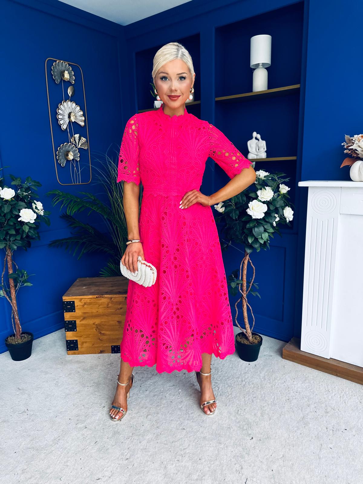 Ciava Crochet Occasion Dress Fuchsia