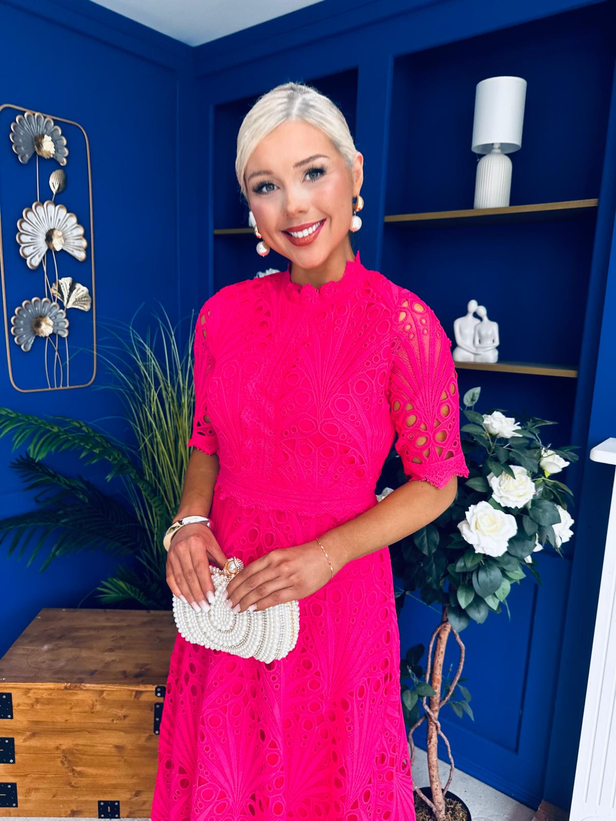 Ciava Crochet Occasion Dress Fuchsia