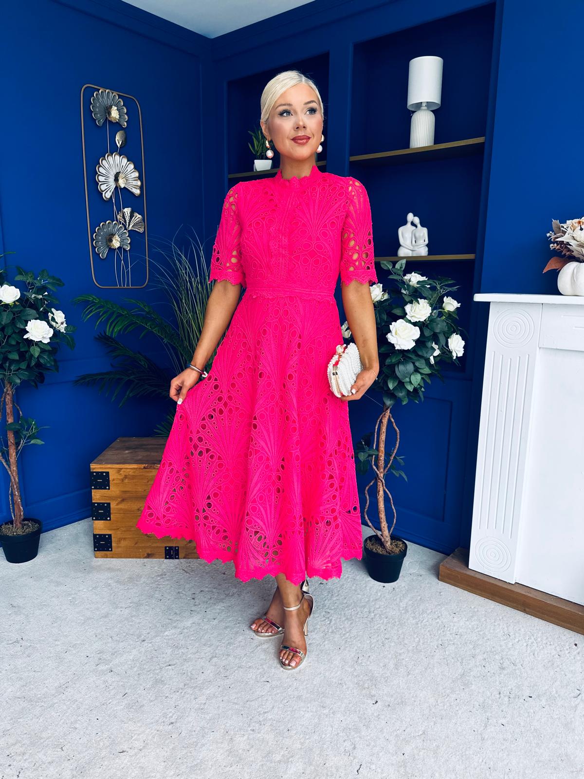Ciava Crochet Occasion Dress Fuchsia