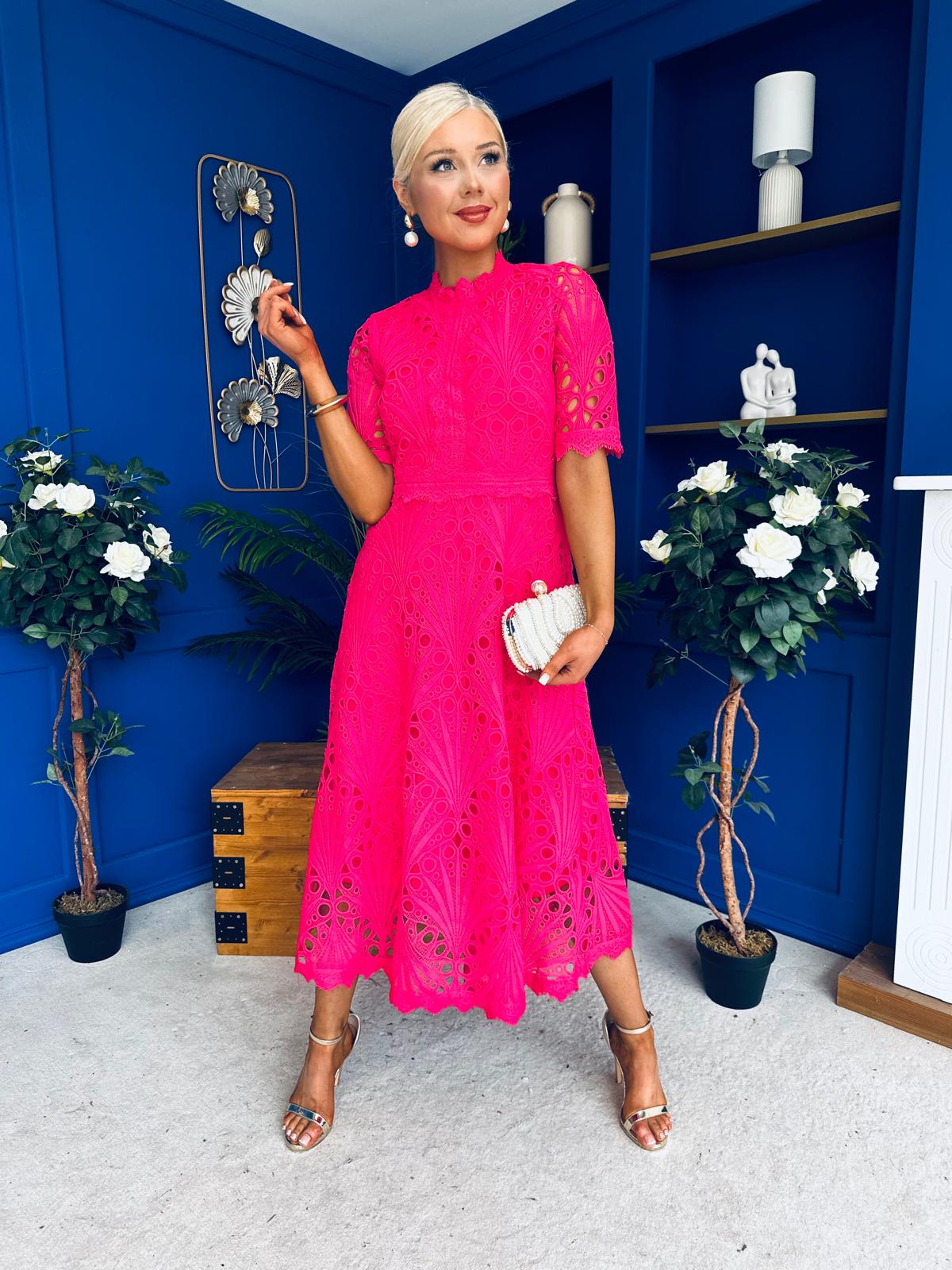 Ciava Crochet Occasion Dress Fuchsia