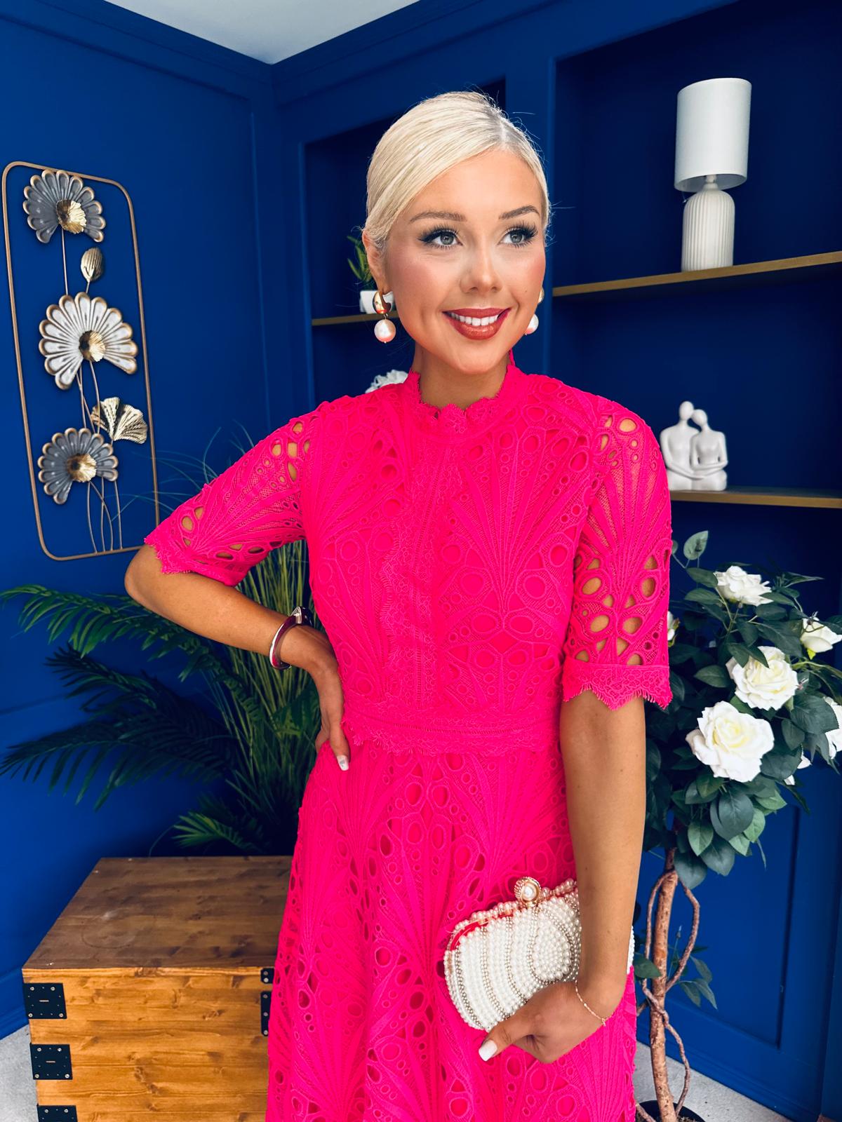 Ciava Crochet Occasion Dress Fuchsia