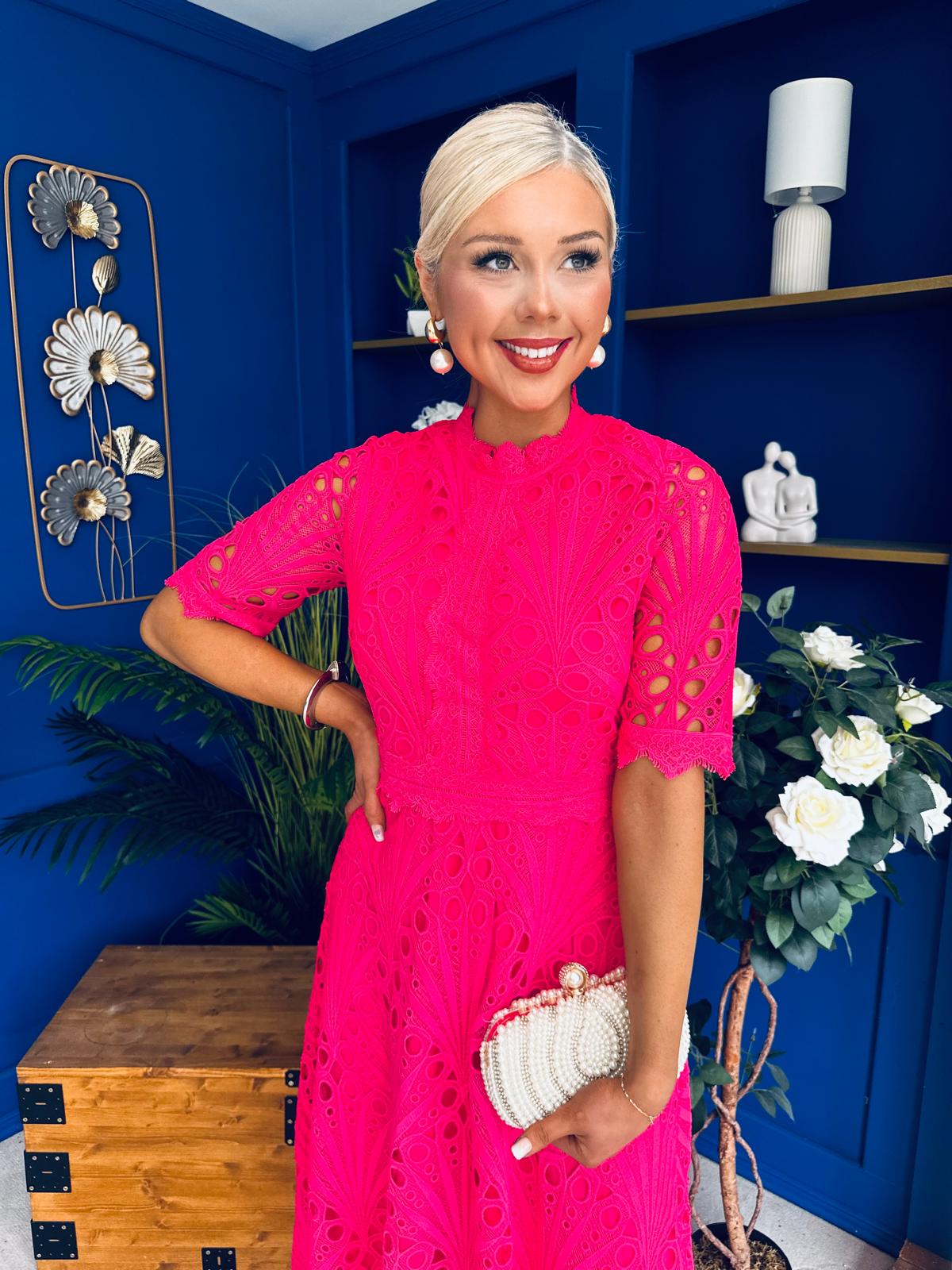 Ciava Crochet Occasion Dress Fuchsia