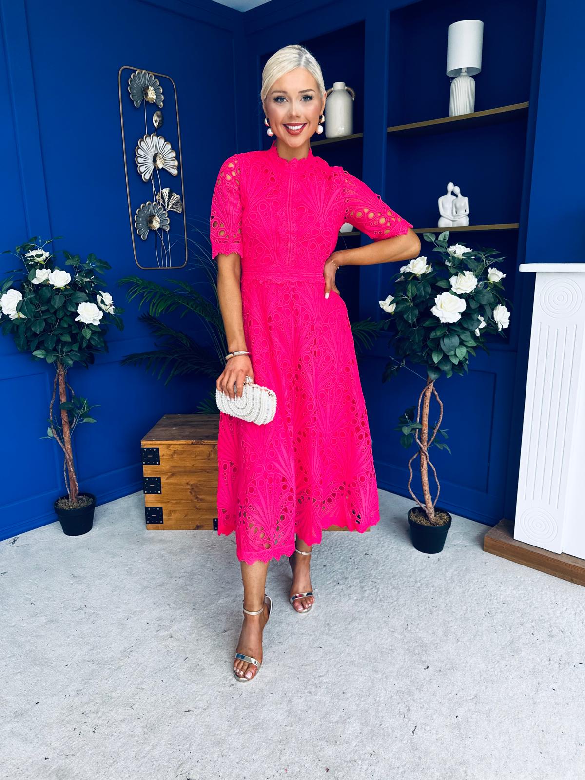 Ciava Crochet Occasion Dress Fuchsia