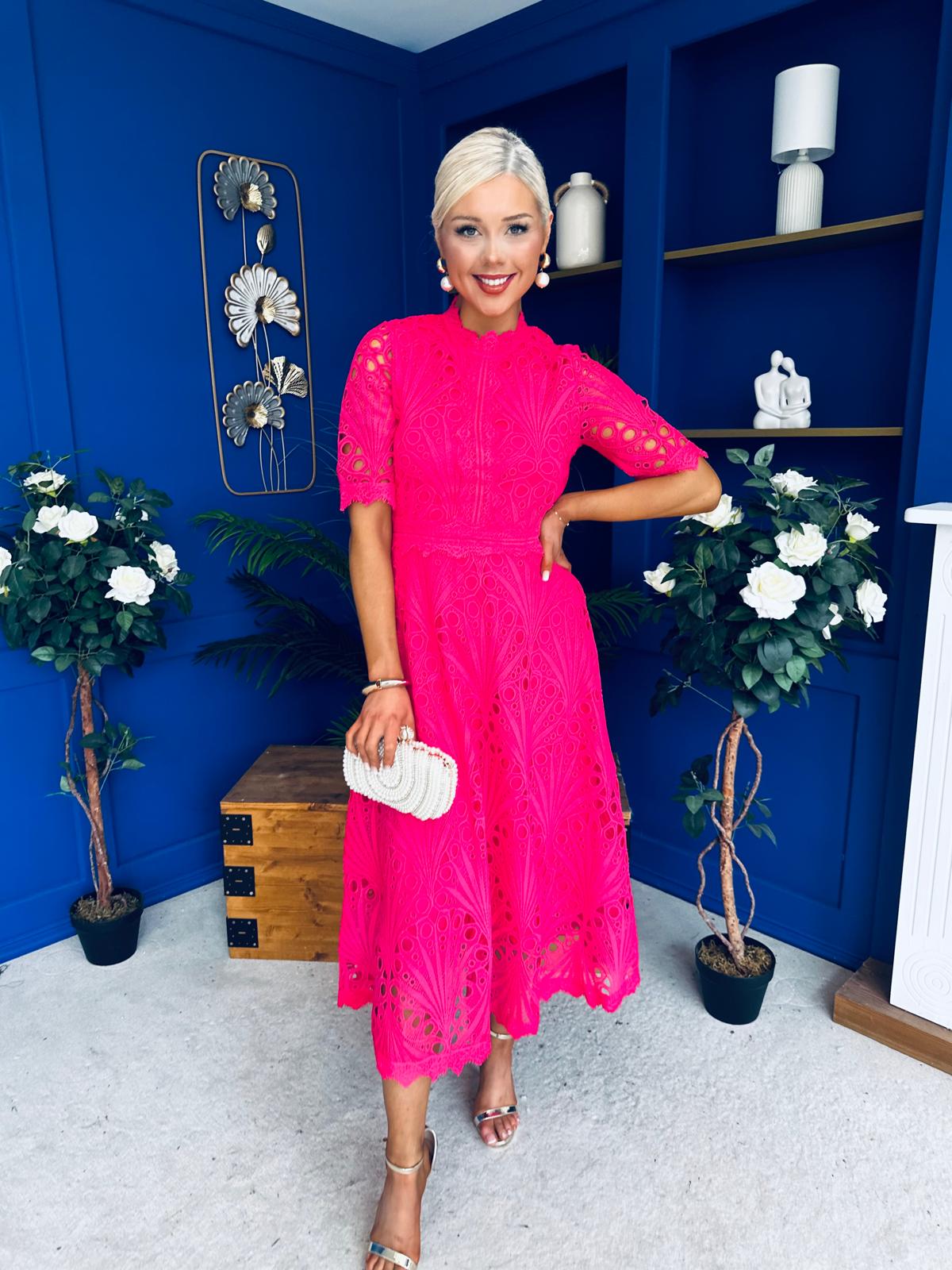 Ciava Crochet Occasion Dress Fuchsia