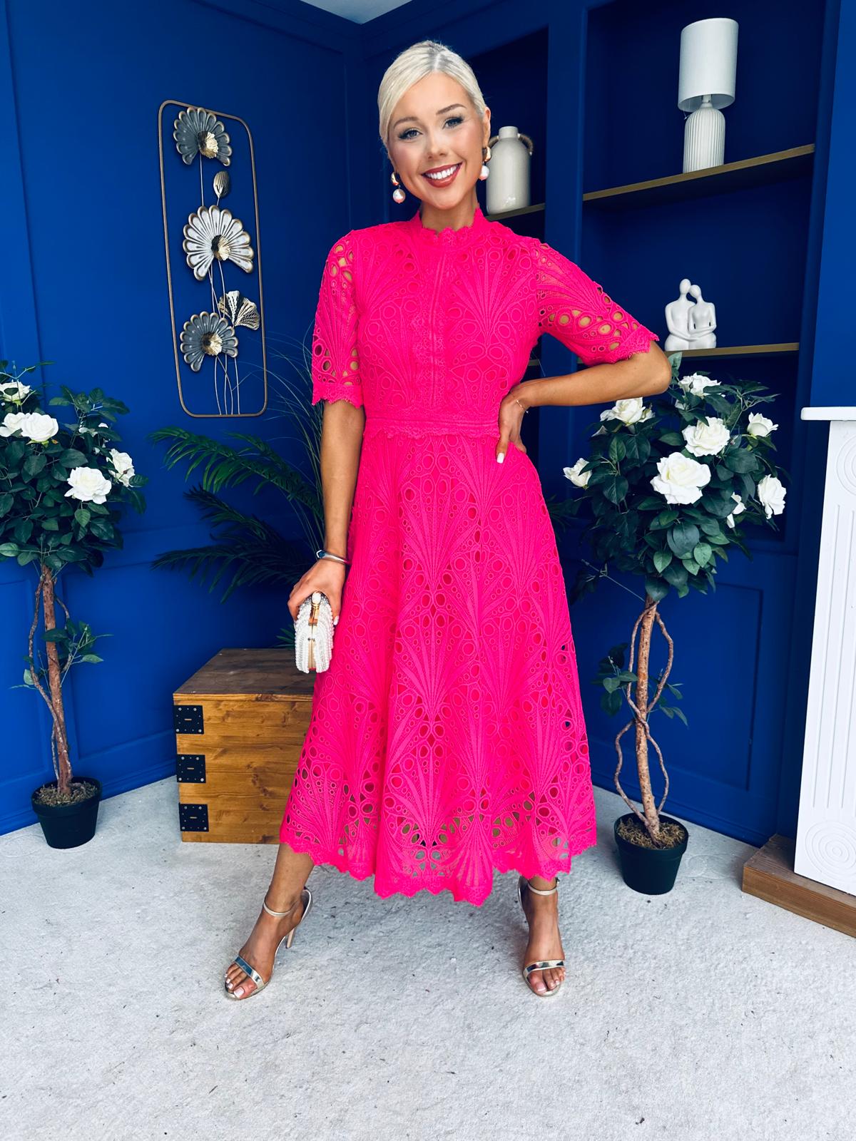 Ciava Crochet Occasion Dress Fuchsia