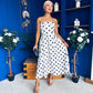 Danni Strapless Bandeau Midi Dress Polka White