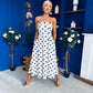 Danni Strapless Bandeau Midi Dress Polka White