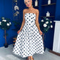 Danni Strapless Bandeau Midi Dress Polka White