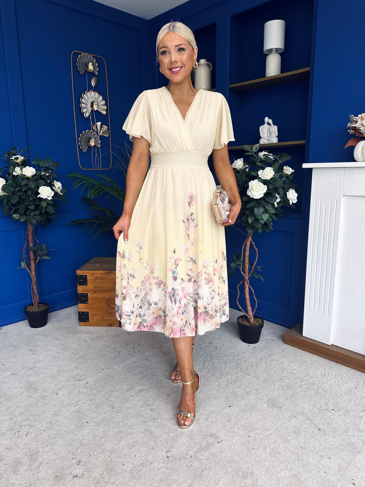 Bebhinn Detailed Midi Dress Floral Yellow