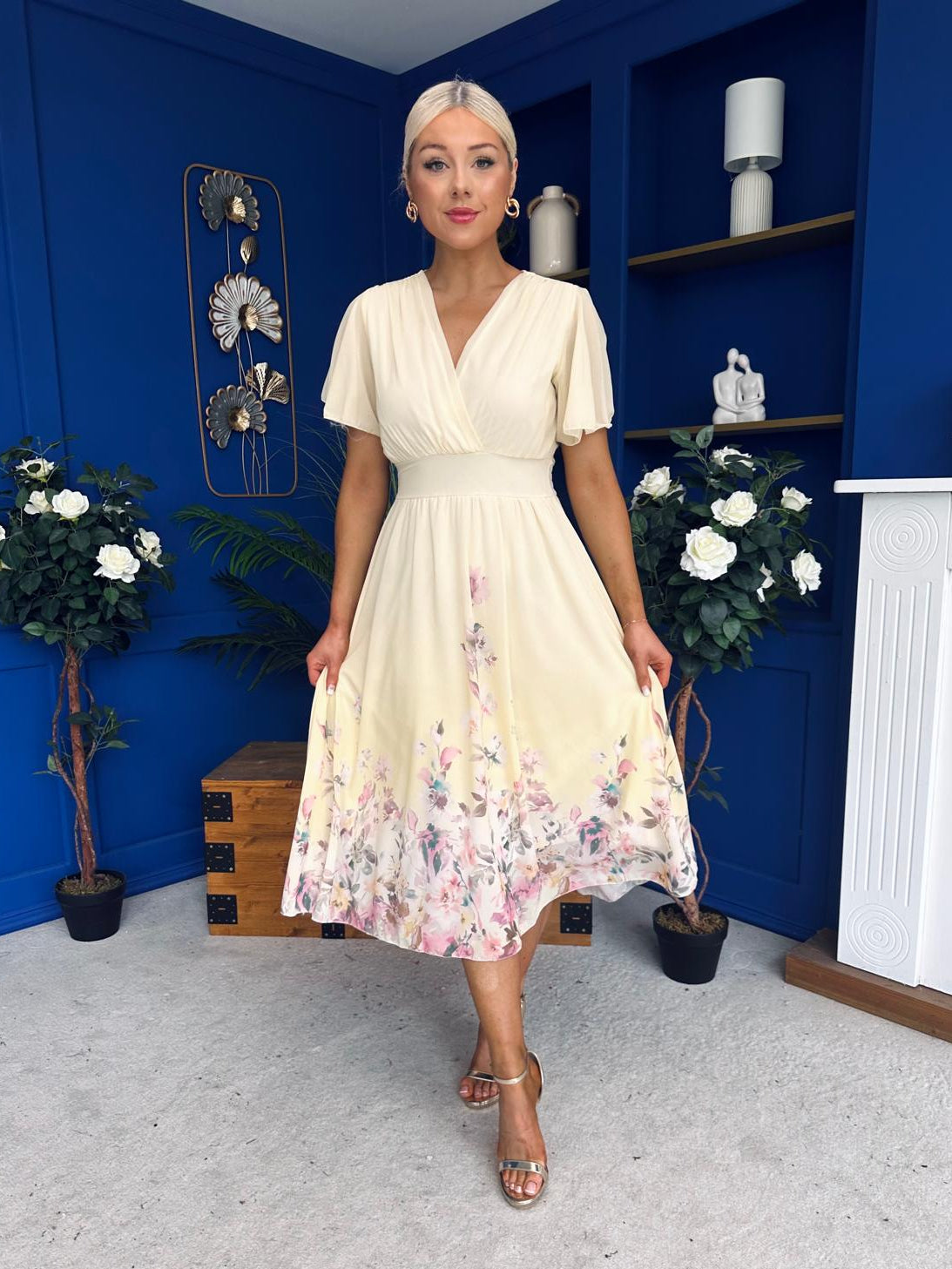 Bebhinn Detailed Midi Dress Floral Yellow