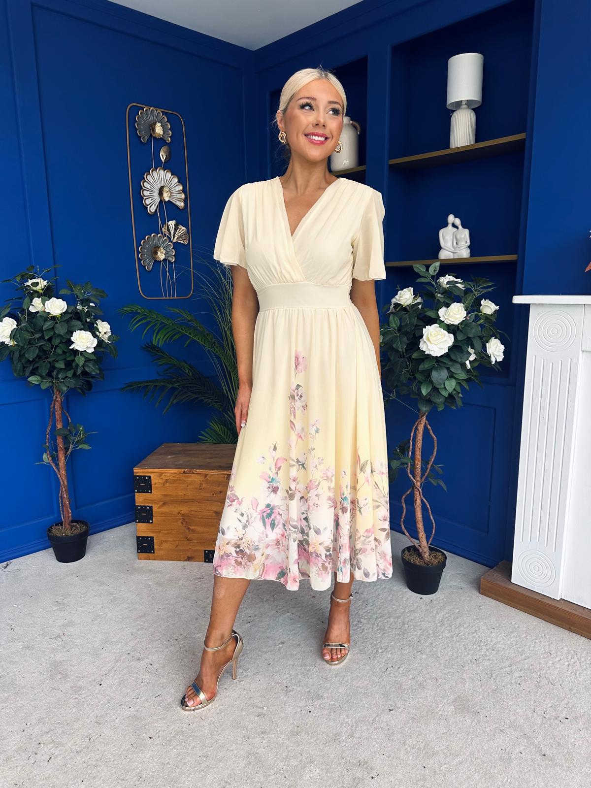 Bebhinn Detailed Midi Dress Floral Yellow