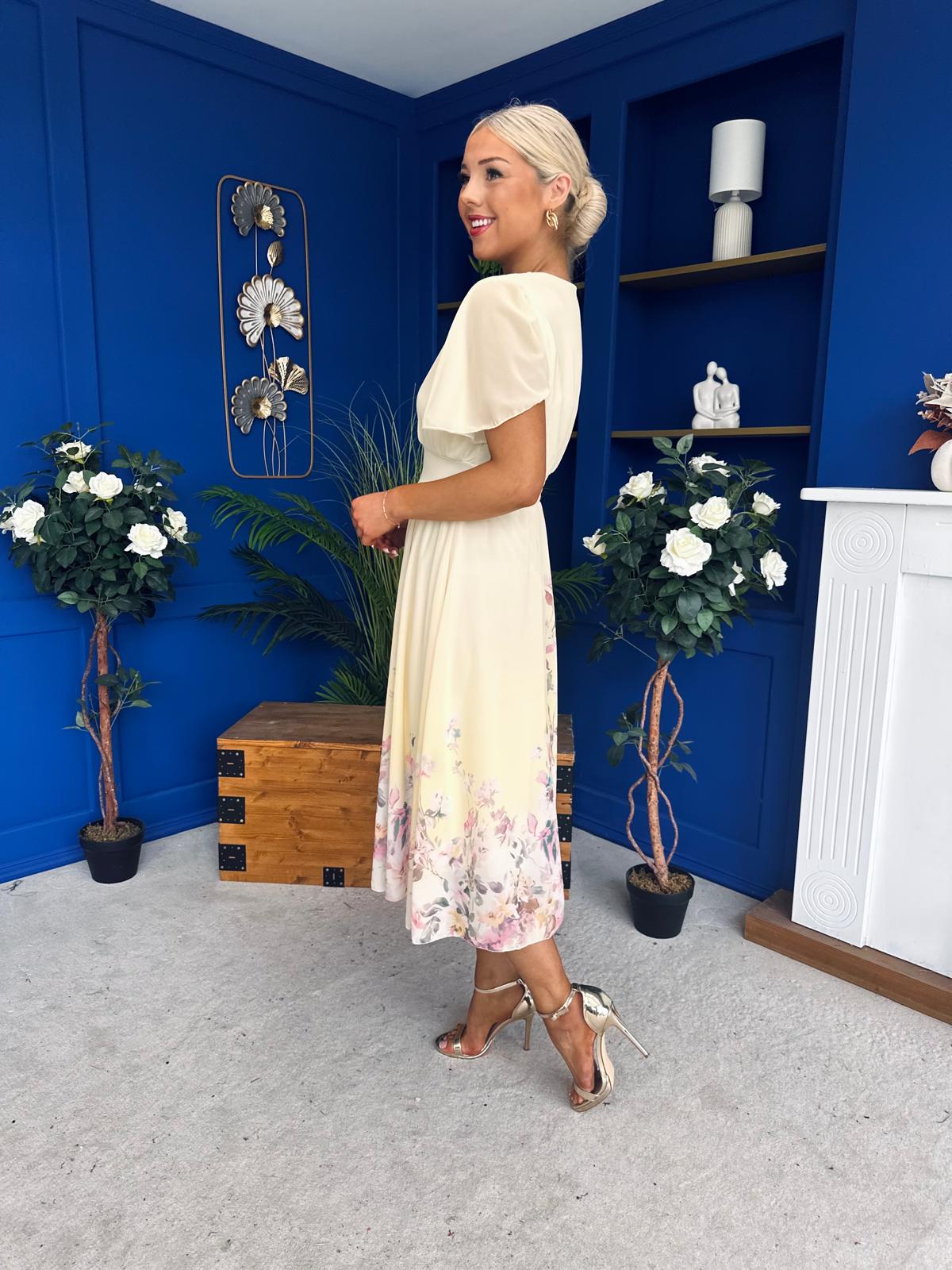 Bebhinn Detailed Midi Dress Floral Yellow