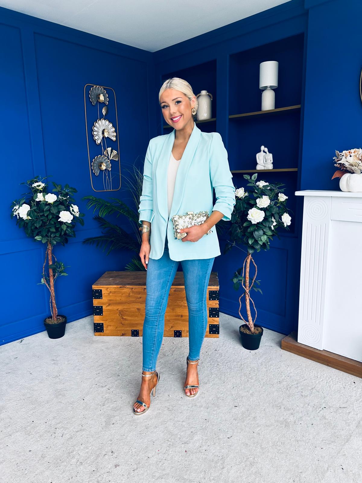 Sarah Gathered Sleeve Blazer Mint
