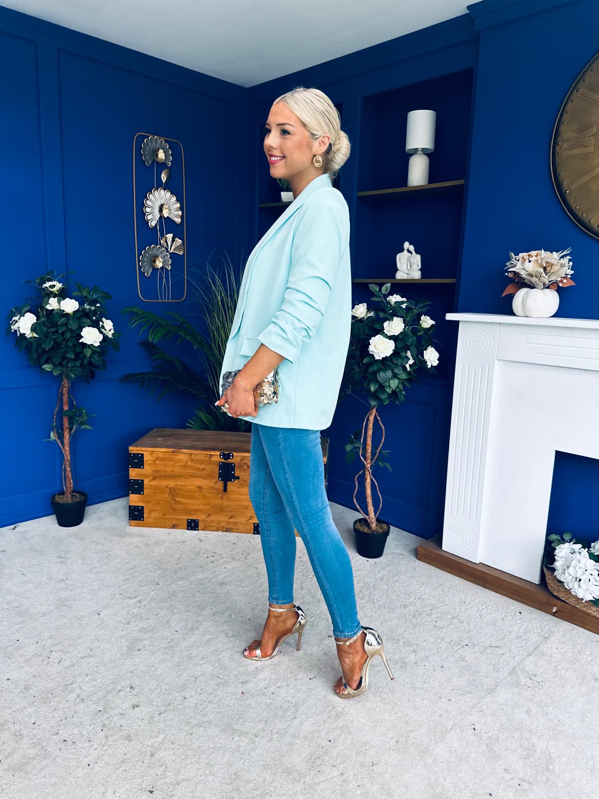 Sarah Gathered Sleeve Blazer Mint