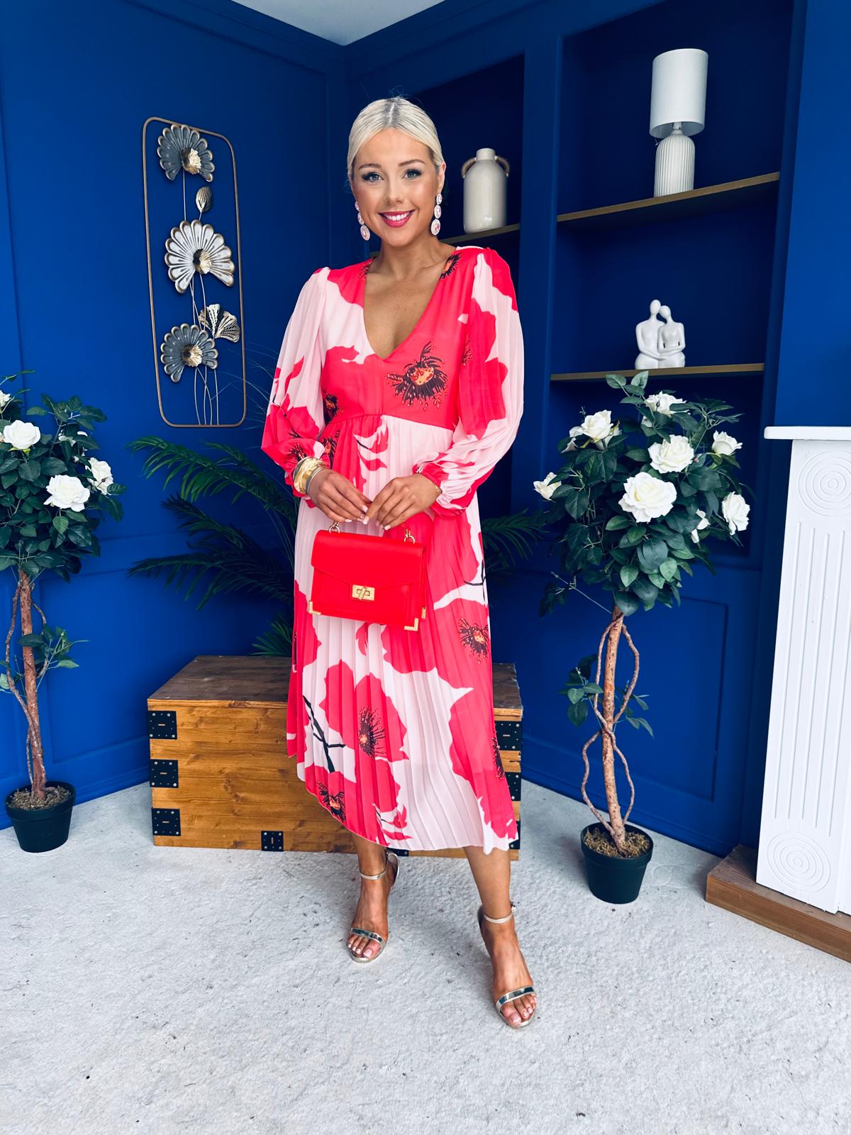 Caitriona Pleated Midi Dress Floral Pink