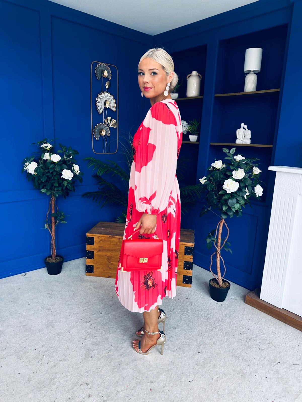 Caitriona Pleated Midi Dress Floral Pink