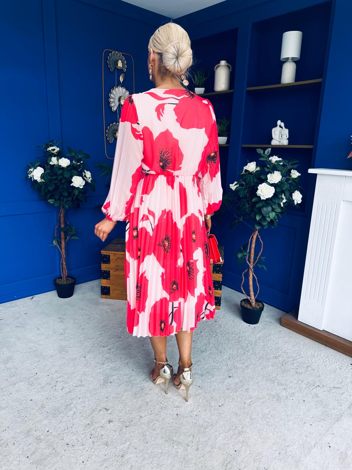 Caitriona Pleated Midi Dress Floral Pink