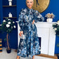 Millie Embellished Midi Shirt Dress Floral Navy