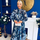 Millie Embellished Midi Shirt Dress Floral Navy