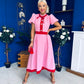 Vicky Puff Sleeve Occasion Midi Dress Pwr Pink