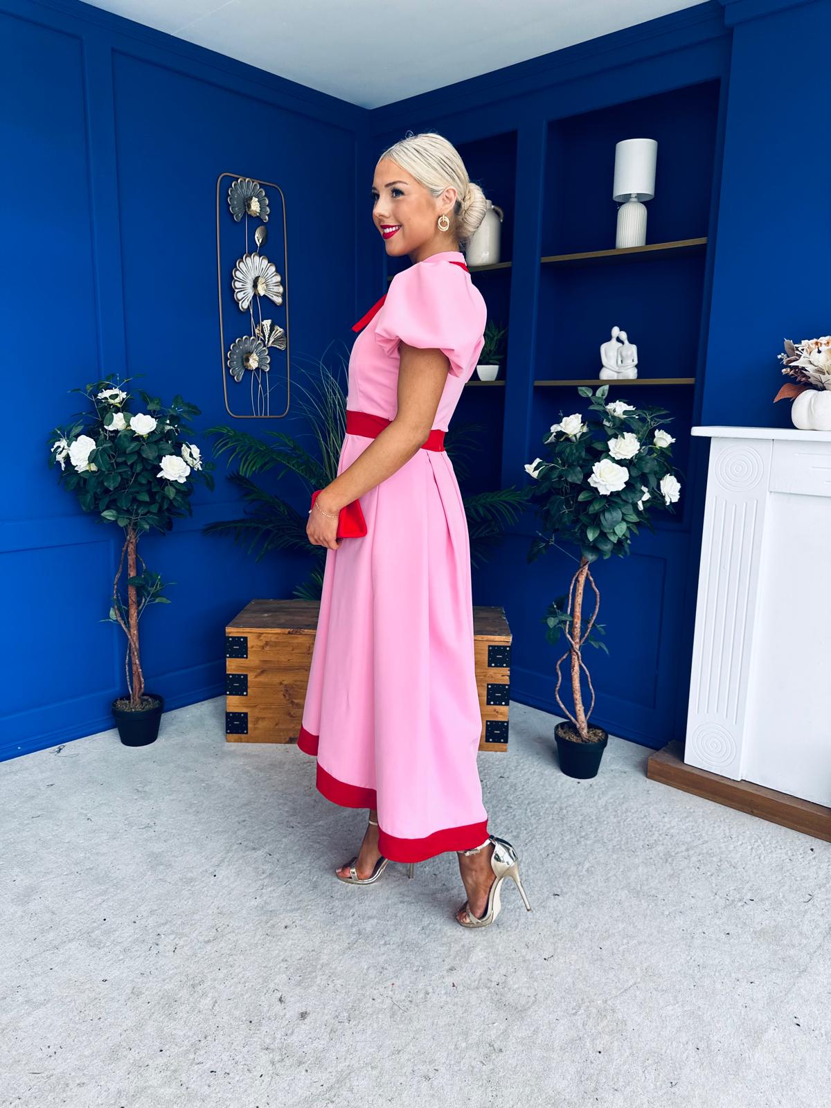 Vicky Puff Sleeve Occasion Midi Dress Pwr Pink